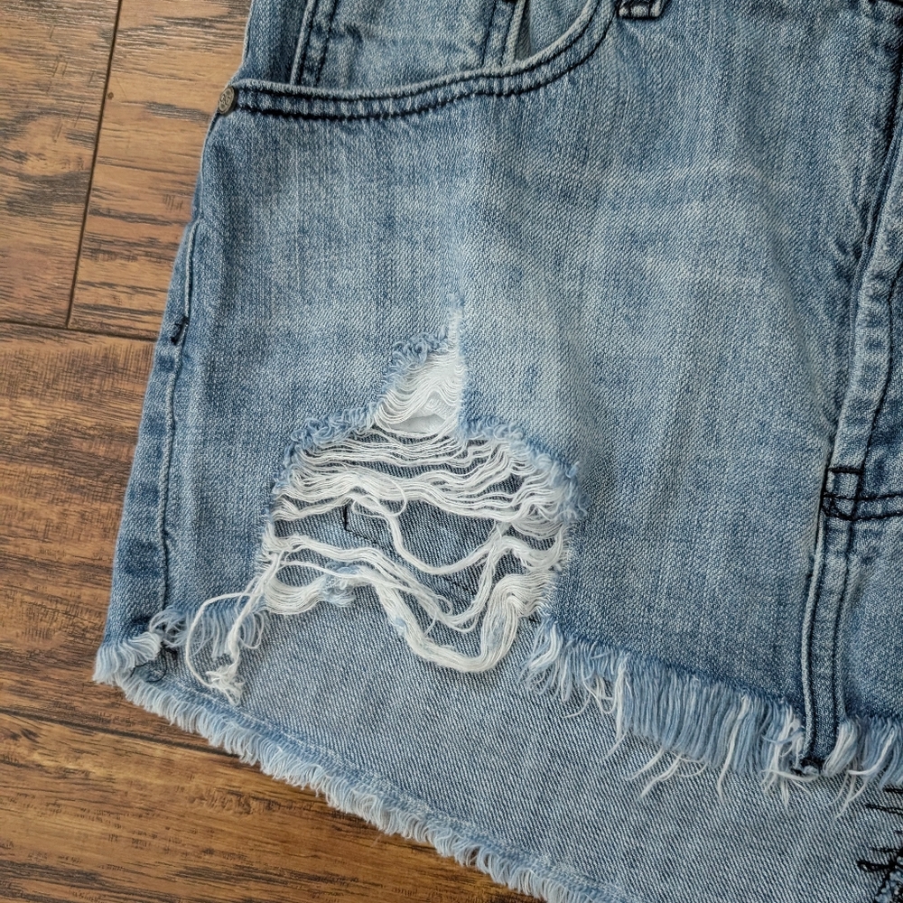 One Teaspoon Distressed Denim Mini Skirt - Picture 2 of 8